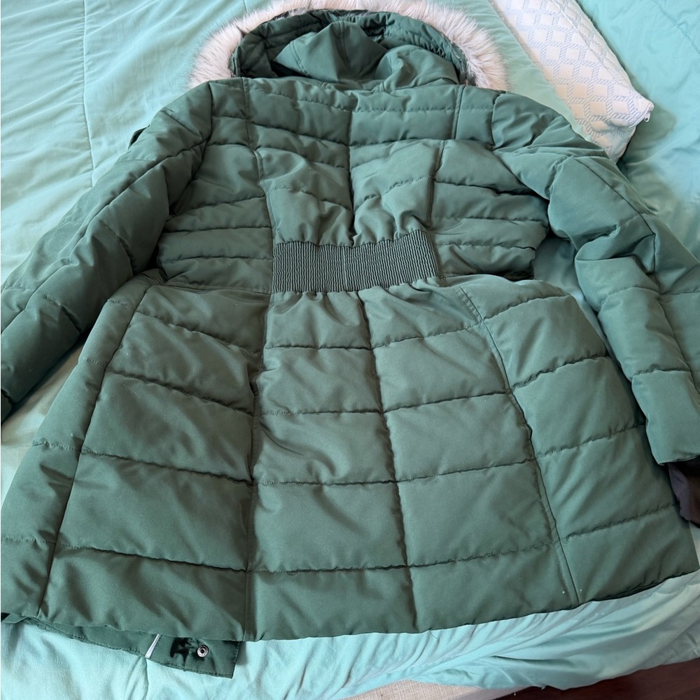 Nautica Forest Green Puffer Jacket with Faux Fur Hood - Picture 2 of 5
